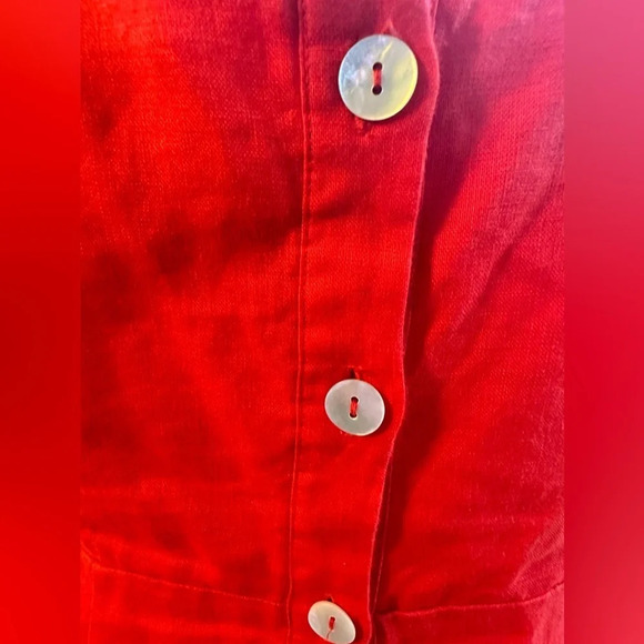 Cynthia Rowley Linen Red/Orange Button down Dress with pockets 4 - Picture 9 of 10